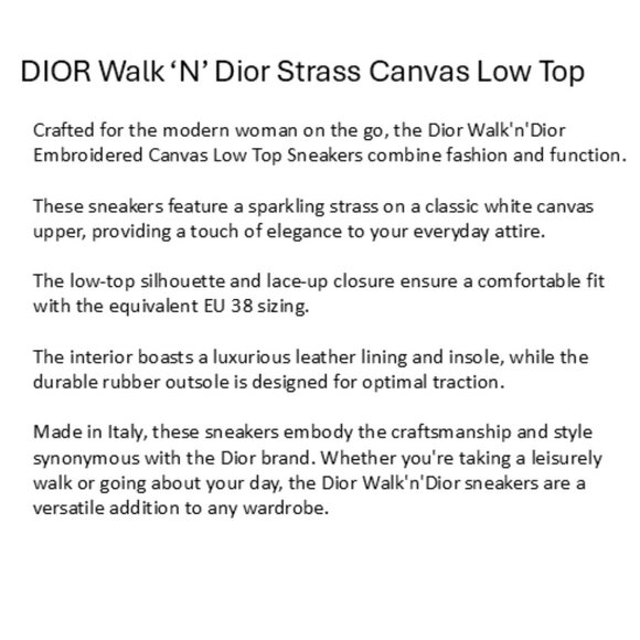 NIB-Walk 'n' Dior Strass Canvas Low Top - 38/7.5 - Picture 12 of 12